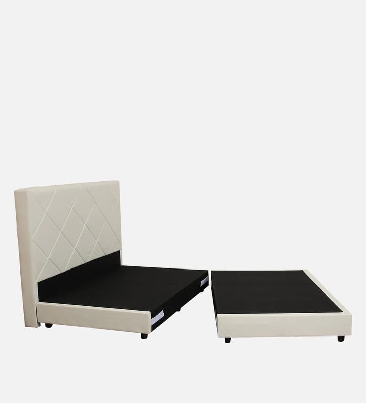 Image of Mintwud Pepperfry Solid Wood Queen Size Bed Without Storage for Bedroom Furniture | Upholstered Leather Bed Wooden Double Bed Cot Palang for Living Room Home and Hotels (Beige Finish)