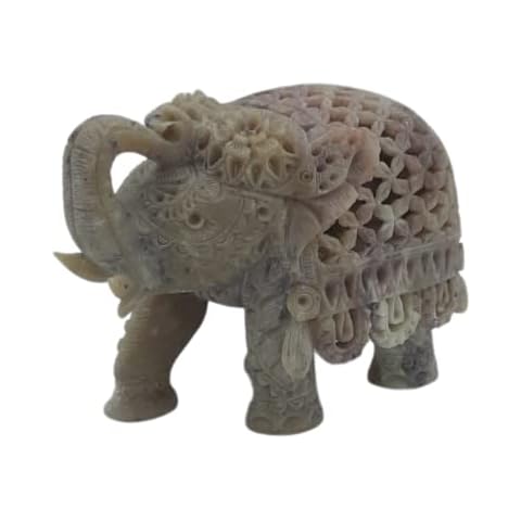 Exploring India Estatua Elefante de esteatita Artesanal con trompa hacia Arriba Cover