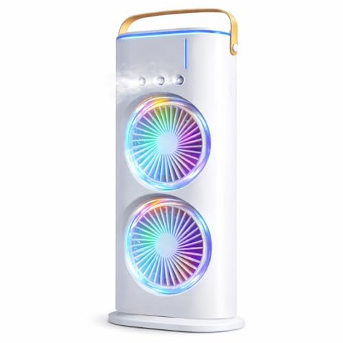 Image of Portable Air Cooler Dual Fan with Remote Control | Large Water Tank With Mist Humidifier | Type-C Rechargeable | 3-Speed Desk Air Cooler with Colourful RGB Light | 120 Rotate Airflow