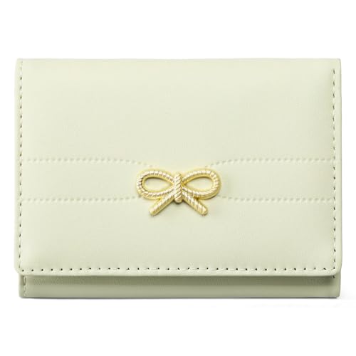 Image of RNIEGA Small Wallets Girls Cute Coquette Bow Wallet Women Aesthetic Credit Card Holder with ID Window,Light Green
