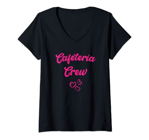 Mujer Cafetería Crew Lady Pricess Lunch Worker Squad Heart Camiseta Cuello V