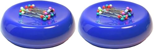 Image of Grabbit Magnetic Sewing Pincushion with 50 Plastic Head Pins, Blue (Pack of 2)