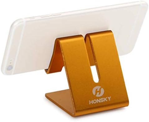 Honsky Solid Portable Universal Aluminum Desktop Desk Charging Stand Hands Free Mobile Smart Cell Phone Holder Tablet Display Stands, Cellphone Stand, Smartphone Mount Cradle, Gold