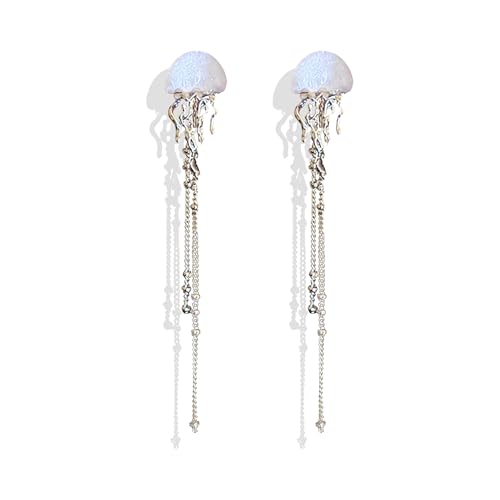 Jellyfish Earrings for Women Trendy Colorful Acrylic Jellyfish Earrings Silver Long Chain Tassel Earrings Vacation Ocean Beach Earrings Summer Earrings for Women 2024