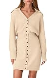Picture of PRETTYGARDEN Sweater Dresses for Women 2026 Trendy Long Sleeve Button Down Short Mini Fall Winter Dress (Beige,X-Large)