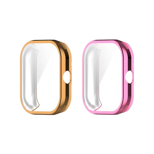 LICHIFIT Redmi Watch4用保護ケース カバー TPU+強化ガラスフィルム 一体化 スマートウォッチカバー 脱着簡単 耐衝撃 傷防止軽量 充電対応 おしゃれ(ピンク+ローズゴールド)