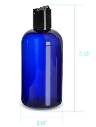 ljdeals 8 oz Cobalt Blue Plastic Empty Bottles with Black Disc Top Caps, Refillable Containers for Shampoo, Lotions, Cream and More, BPA Free, Pack of 2, Made in USA3