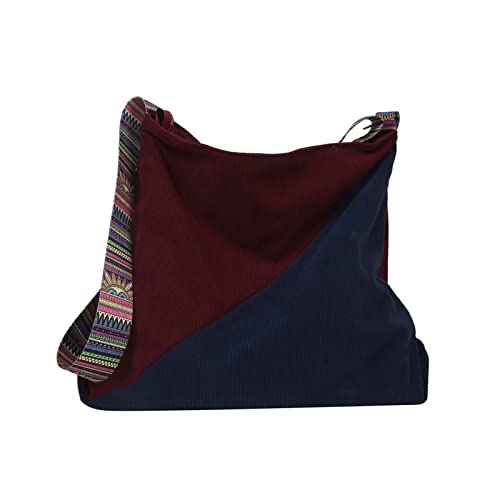 JARKJARD Women Corduroy Tote Bag Large Shoulder Hobo Bag for Women Boho Casual Handbag Purse(Red+Blue)