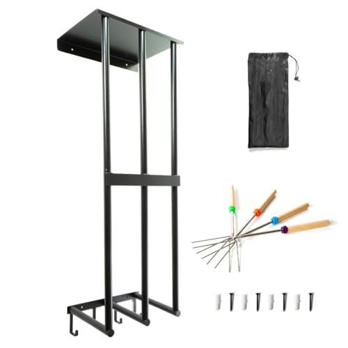 Bagulet Sedia da campeggio da parete per garage, organizer in metallo con ripiano galleggiante e 4 ganci multiuso, sistema di supporto in acciaio inossidabile per ombrellone, tappetino da yoga, sedie