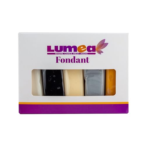 Dekozauber24 Fondant Multipack, 5 Farben, 100g Rollfondant pro Farbe, zum Dekorieren von Kuchen und Torten in weiß, schwarz, creme, silber und gelbgold (Basics)