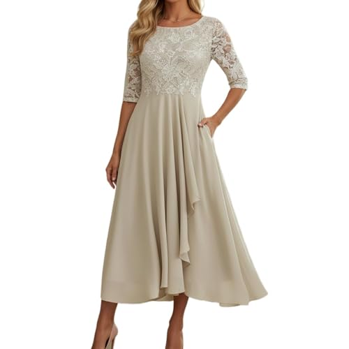 Women's Summer Chiffon Lace Flowy Half Sleeve Maxi Dress Elegant