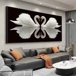 Tableau cygnes blancs pour habiller un mur vide toile art déco KEMEIQI 40x80 cm sans cadre