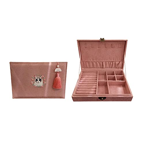 caja de joyería, caja de madera Organizador de joyas, caja de joyería para mujer anillo de almacenamiento de pendientes con cerradura de latón, una sola capa Cover