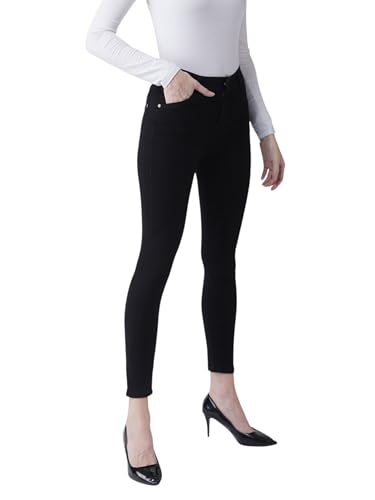 Image of Miss Chase Women's Skinny High Rise Cropped Fringed Hemline Detailing Stretchable Denim Jeans