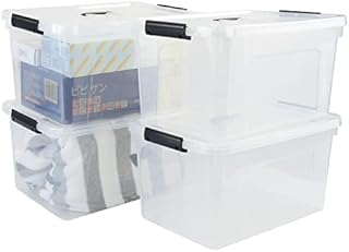 Xowine Set of 4 Plastic Boxes with Lid, 17 L Clear Latching Storage Box