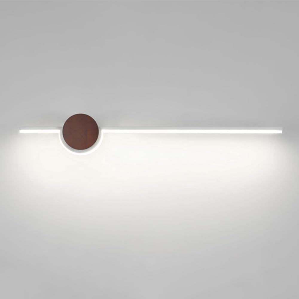 HCZKIUJY Metal Long Strip Wall Lamp with Wooden Base Modern LED Lighting Fixtures Linear Bedside Wall Sconce,Kitchen Light (Walnut Wood-61cm)