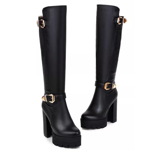 Bottes hautes pour femmes talons épais 12cm mode automne hiver grande taille