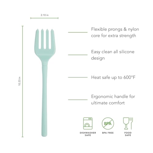 Image of Tovolo Flex Core Silicone Fork Aqua Seafoam Green Large Cooking Fork for Spaghetti Twirling Mixing Shredding, Heat Resistant Silicone Fork Kitchen Utensil, BPA Free Spaghetti Twirling and Cooking Fork