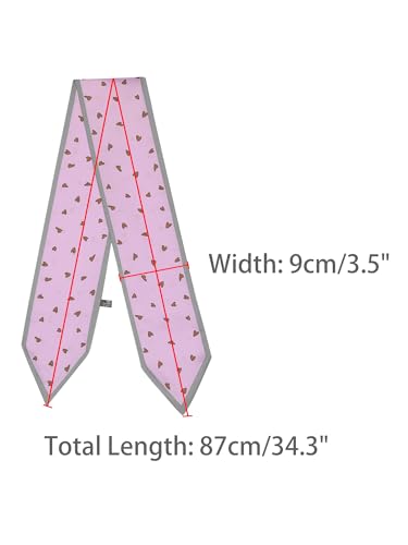 Women's Heart Print Skinny Long Scarves, Silky Ribbon Hair Band Handbag Wrap Neckerchief3