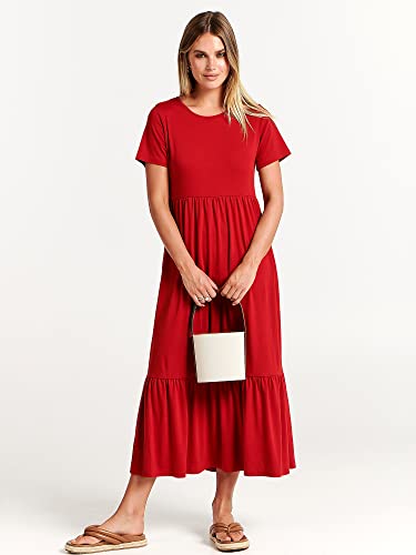 Image of ANRABESS Womens 2026 Summer Casual Maxi Dress A line Tiered Flowy Short Sleeve Crewneck T Shirt Beach Travel Long Dresses