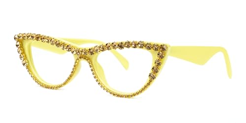 Image of VOOGLAM Stylish Rhinestone Cat Eye Blue Light Glasses for Women Anti Eyestrain Dry Eyes Eyewear Cathleen
