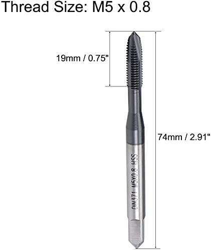 XYWHPGV M5 x 0.8 Spiral Point Tap, Ground Thread H2, High Speed Steel 6542, TICN Coated Surface, Square Shank DIN371/376(63d40 b1823 af566 3b111 c5926ade