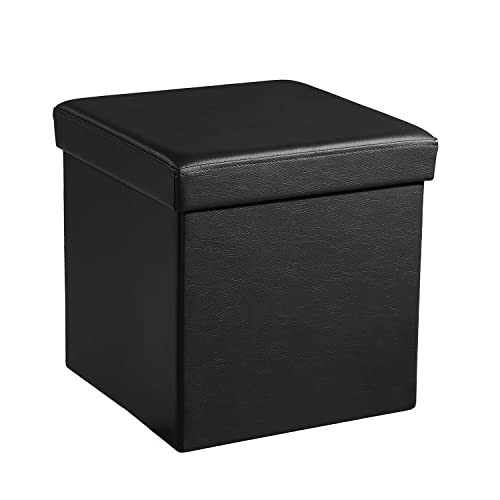 GREATOYAR Puff Otomana Plegable, Baúl Taburete Plegable, Taburete Plegable de Almacenamiento, Banco Almacenaje Baúl, Caja Almacenaje Juguetes, Dormitorio Mesa Baja, PVC, 31x31x31cm, Negro
