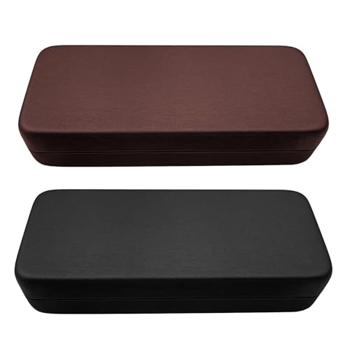 Image of 2 Pcs Hard Shell Eyeglasses Case, PU Leather Unisex Hard Glasses Case (brown)