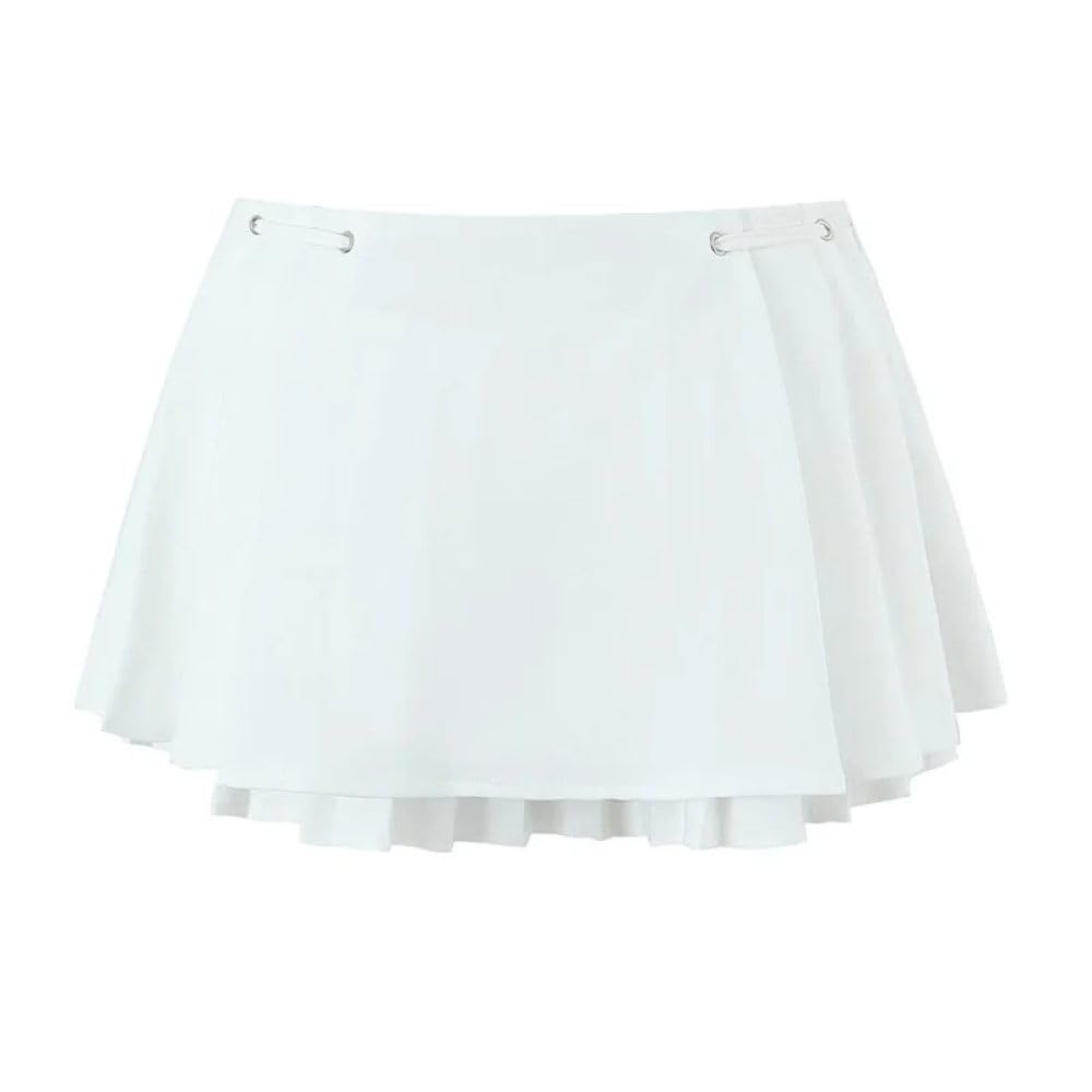 Falda Corta De Mujer - Falda Plisada con Cordones para Mujer, Cremallera Lateral, Cintura Baja, Falda Escalonada, Minifalda De Verano Dulce De Línea A