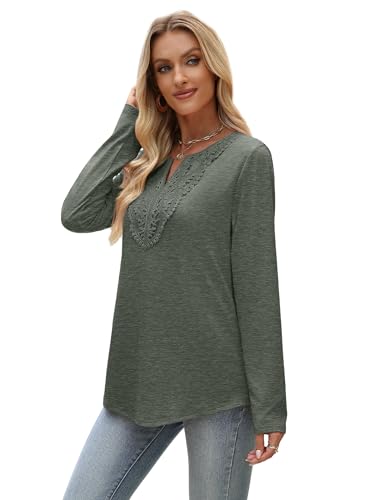 Image of XIEERDUO Boho Tops for Women Blouses Dressy Casual V Neck Long Sleeve Shirts Fall Outfits Trendy Vacation Clothes