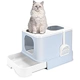 猫 トイレ 本体 猫用トイレ ネコトイレ 大容量 大型 50*43*38cm 砂の飛び散ら防止 上から猫トイレ 掃除簡単 脱臭抗菌 組み立て不要 スコップ付き おしゃれ 人気 猫用品 image