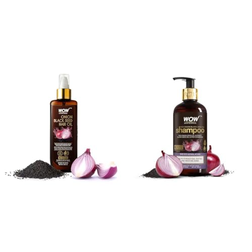 WOW Skin Science||Combo ion Black Seed Oil Shampoo with Red Onion Seed Oil Extract Black Seed Oil & Pro-Vitamin B5 Controls Hair fall Sulphate & Paraben Free For Men & Women – 300ml