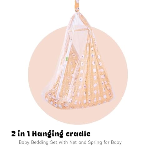 Image of BAYBEE Cotton Hanging Cradle and Swing for Baby with Bedding Set, Mosquito Net, Window Hanger, Portable Jhula Jhoola, Home Essential (Orange)