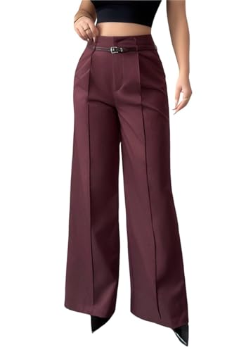 Famnbro Womens Dress Pants High Waisted Straight Wide Leg Slacks Business Casual Work Trousers Suit Pants with Belt