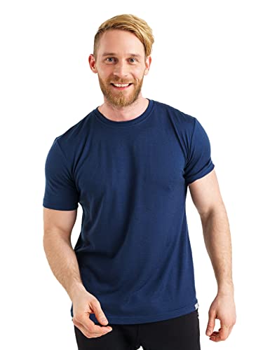 Merino.tech Camiseta Lana Merino Manga Corta Hombre   Camiseta Trekking Hombre Lana Merino Capa Base Ligera (Large, Navy)