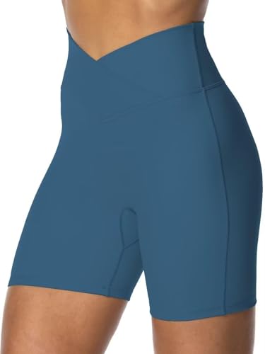 Image of Sunzel Crossover Biker Shorts for Women, No Front Seam V High Waist Yoga Workout Gym Shorts with Tummy Control