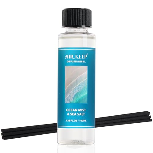Image of Airkeep Reed Diffuser Set,1.69 fl oz (100 ml) - Ocean Mist&Sea Salt Oil Diffusers with 8 Reed Sticks,Home Fragrance Reed Diffuser for Bathroom Shelf Decor