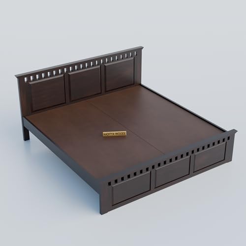 Image of AADITYA WOODS Solid Sheesham Wood Queen Bed Cot Without Storage | Wooden Bed for Bedroom | Multipurpose Use Cot Palang Diwan (Walnut q1, Queen) (82x62x41 inch)