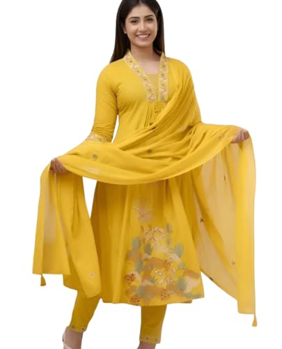 Image of Siddh CraftsWomen's Cotton Embroidery Straight Kurti With Pant Set