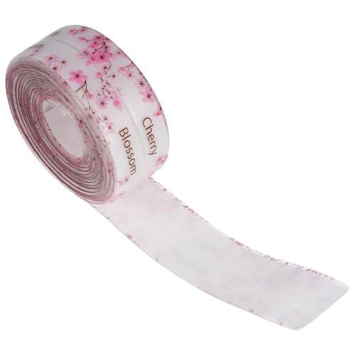 SHINEOFI Cinta de Calafateo Autoadhesiva 15 X 32 M para Baño y Cocina Tira Selladora Transparente Estampado de Flores de Cerezo Masilla Pelable y Adhesiva para Juntas y Grietas