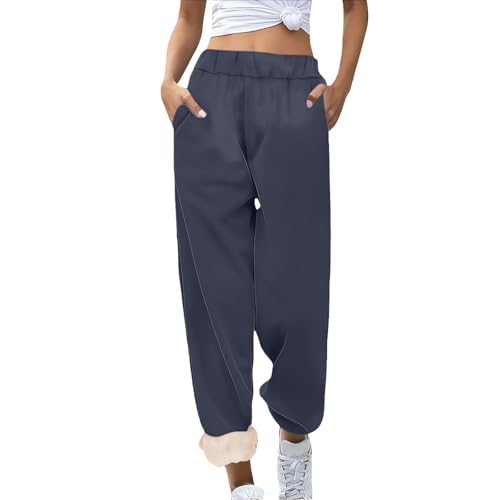 Pantalones de chándal holgados para mujer, chándal monocolor, pantalones holgados con cintura elástica para hip-hop, gimnasio y jogging, pantalones de entrenamiento con bolsillos Y2K, marine, S
