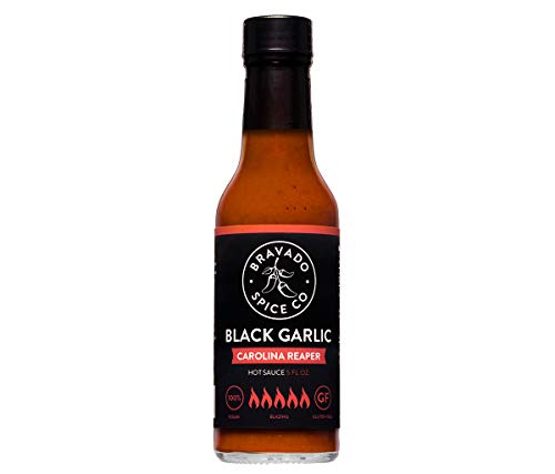 Black Garlic And Carolina Reaper Hot Sauce By Bravado Spice FEATURED ON HOT ONES Gluten Free, Vegan, Low Carb, Paleo Hot Sauce All Natural 5 oz Hot Sauce Bottle Award Winning Gourmet Hot Sauce