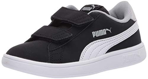 PUMA Unisex-Child Smash 2 Hook and Loop Sneaker, Black White-High Rise, 2.5 M US Little Kid