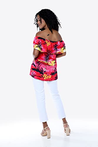 Image of Hawaii Hangover Family Matching Hawaiian Clothes, Sunset Red | Family matching Hawaiian outfits, Sunset Red, lightweight rayon, machine washable, tropical floral print, luaus, cruises