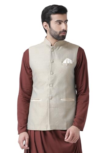 Image of KISAH Nehru Jacket for Men - Jacquard Silk Blend Modi Jacket | Ethnic & Formal Waist Coat for Weddings, Parties & Office Wear