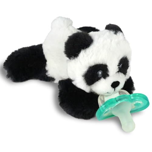 Image of RaZbaby JollyPop Pacifier, Holder w/Detachable Baby Pacifier, Stuffed Animal RaZbuddy, All Ages 0M+, 100% Medical Grade USA Made Silicone, Machine Washable, Textured & Easy to Hold – Panda