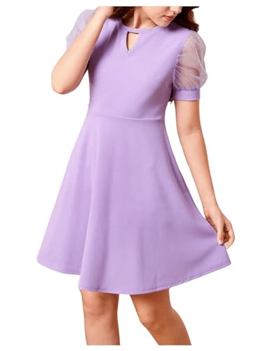 SweatyRocks Girl's Keyhole Puff Sleeve Dress Mesh High Waist A Line Party Dresses