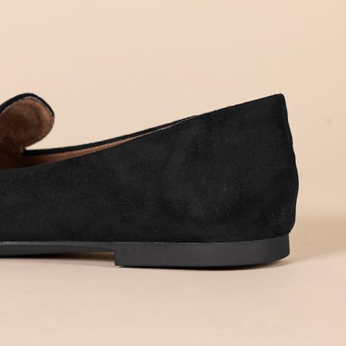 Amazon Essentials Damen Flacher Loafer, Schwarz Mikro Wildleder, 42 EU