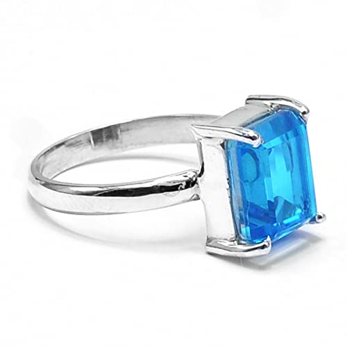 Bague en argent 925 véritable avec double pierre en quartz bleu de taille 7