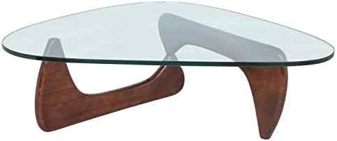 LeisureMod Imperial Glass Top Triangle Coffee Table (Dark Walnut Base)